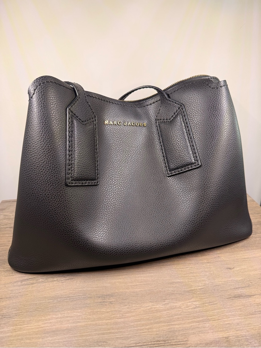 Marc Jacobs Black Pebbled Leather Tote with Gold Logo